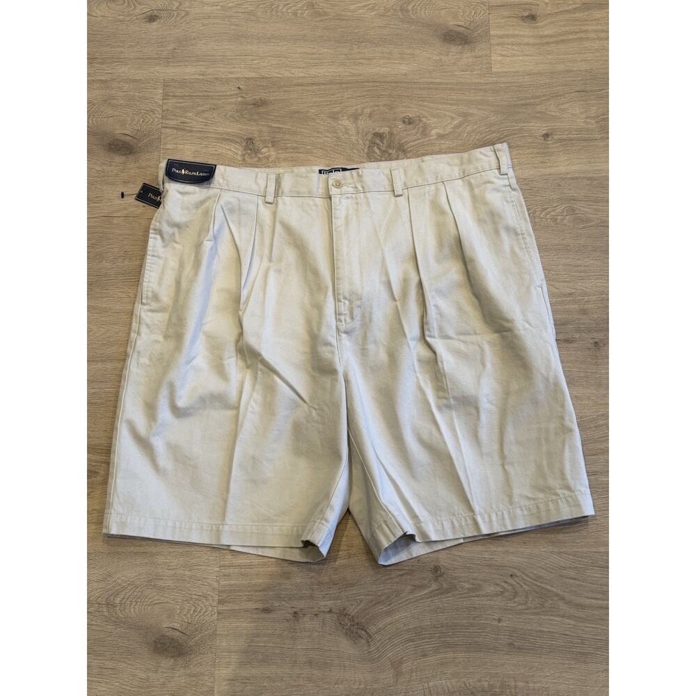 Polo Ralph Lauren Tyler Short Big Men 44B Tan Cotton Double Pleated Vintage Logo